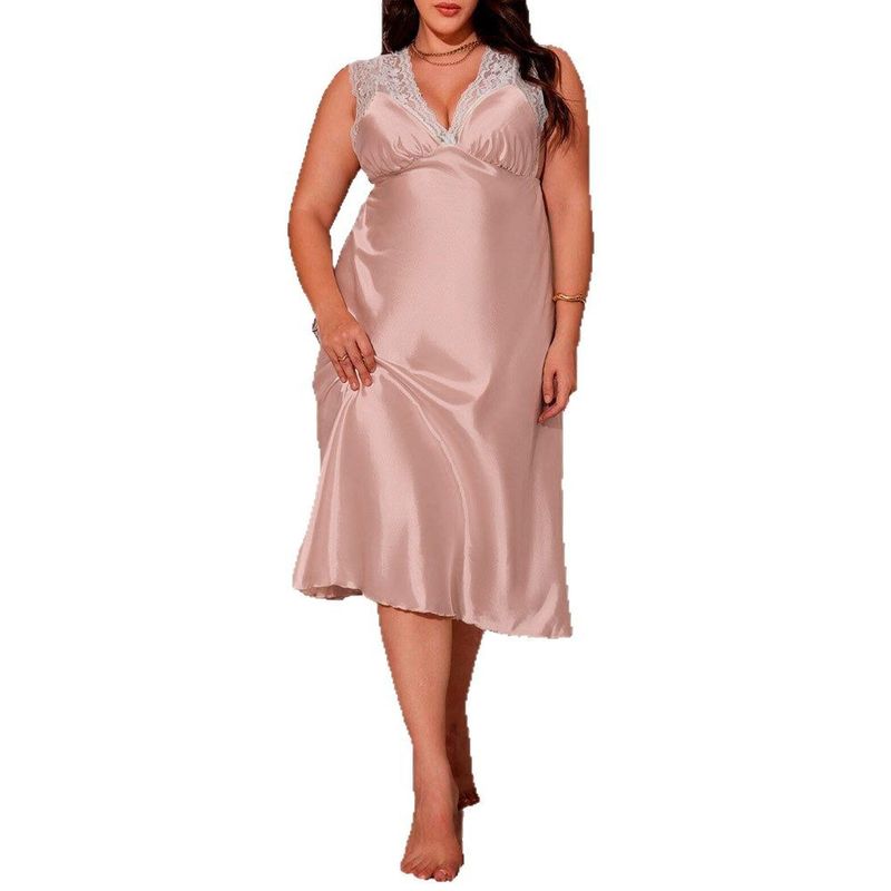 Pajamas Ladies Lace Splicing Halter Suspender Long Pajamas Loungewear_voghion.com