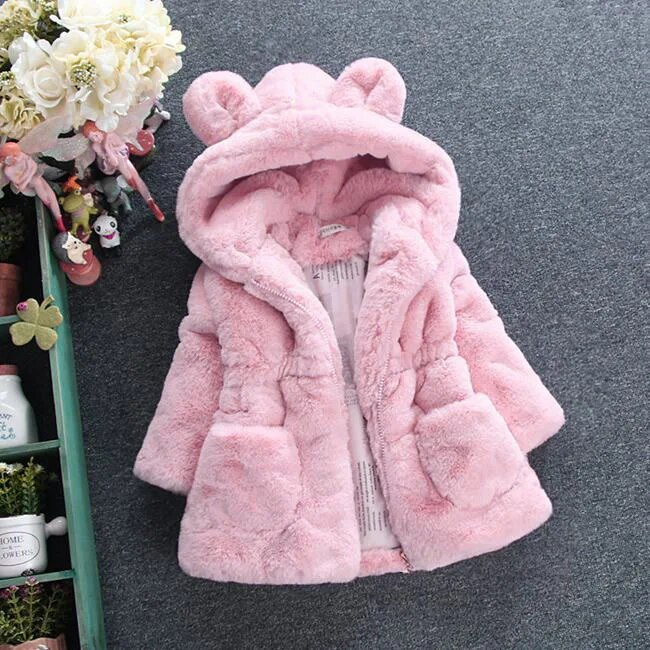 1-7 gadus mazuļu meiteņu jaka rudens ziemas silts kažoks meitenēm Ziemassvētku princeses virsdrēbes modes plīša bērnu apģērbi_voghion.com