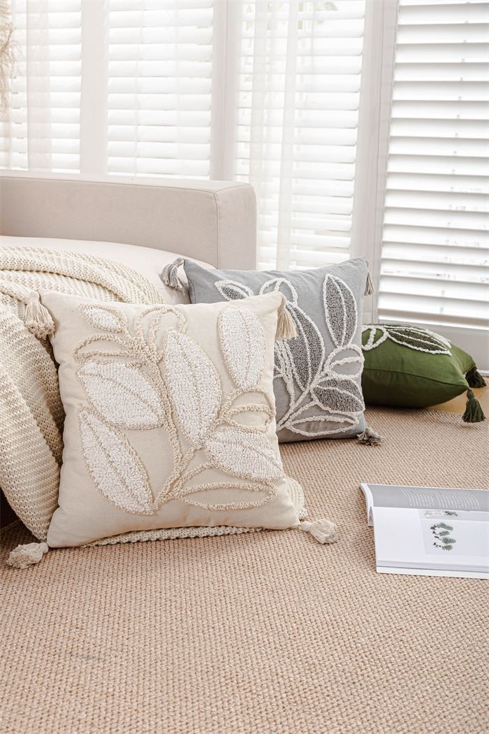 Federa per cuscino con ricamo a foglia - 45x45 cm in policotone per divano, letto, soggiorno - Arredamento moderno in stile bohémien_voghion.com