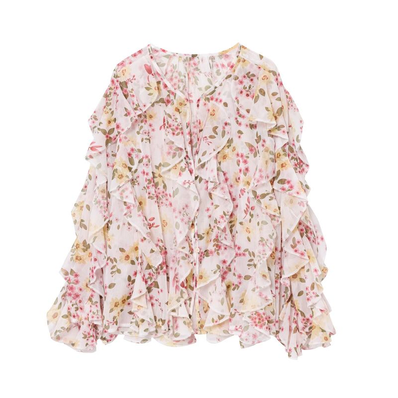 Camicia a tinta unita con decorazioni a strati, stile primaverile, per donna_voghion.com