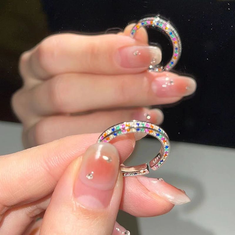 Regenbogenring für Frauen, Ins Nischendesign, High-End-Feeling, Zeigefingerring, Zirkonia offen verstellbar, Diamantreihe,_voghion.com
