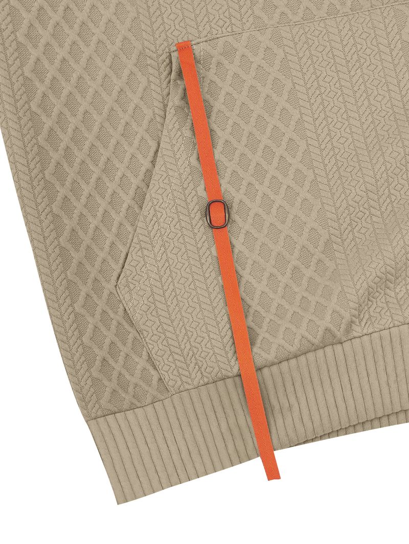 Herrenbekleidung – Kapuzenpullover mit Reißverschluss und Jacquard-Details – Streetwear-Pullover mit mehreren Taschen | Lässige Sportbekleidung in Weiß/Grau/Schwarz/Khaki/Armeegrün_voghion.com