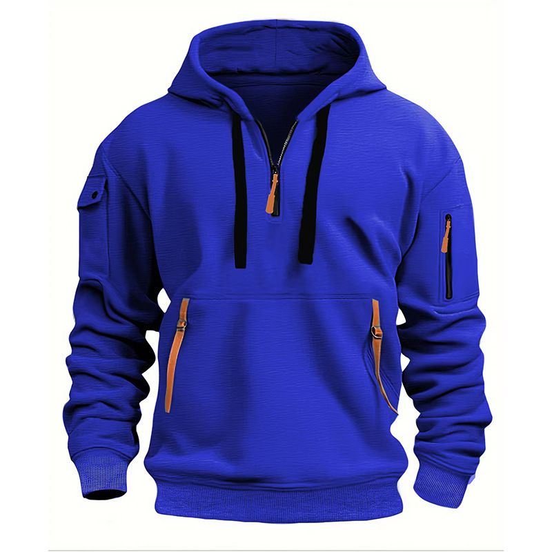 Felpa con cappuccio e zip da uomo, foderata in pile, con tasche multiple, giacca oversize da streetwear per abbigliamento casual autunnale_voghion.com