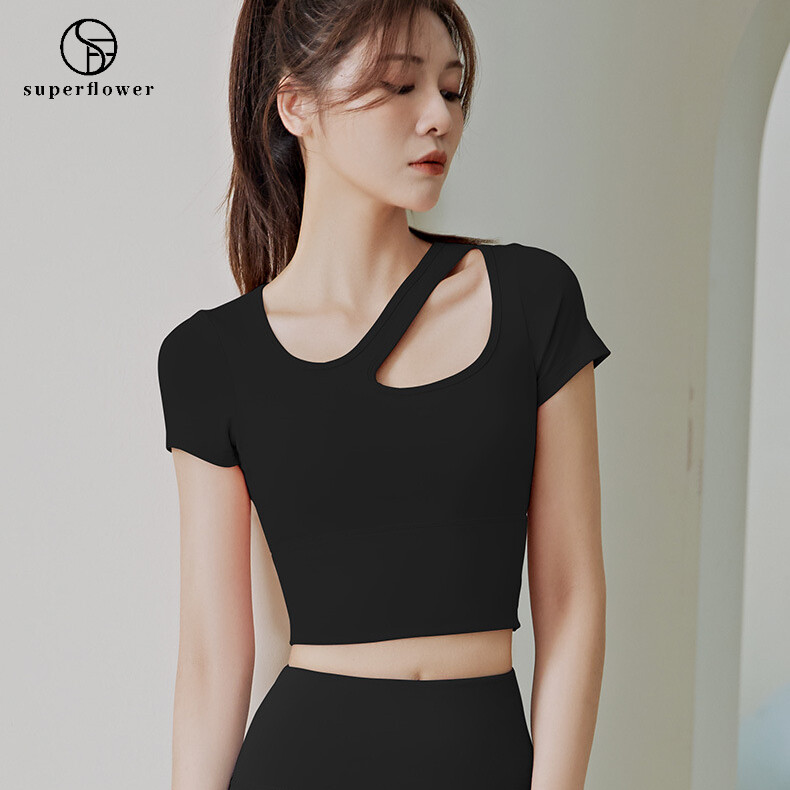 SUPERFLOWER Wo's Casual Traspirante Slim Sport Running Fiess T-Shirt Yoga Top con Reggiseno Fisso Abbigliamento Sportivo per_voghion.com