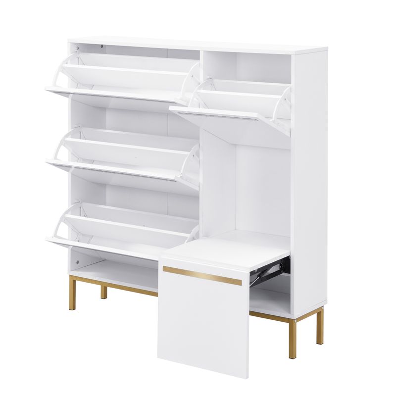 Schuhschrank Mit Hocker, Klappbarem Regal, Glänzender Oberfläche_voghion.com