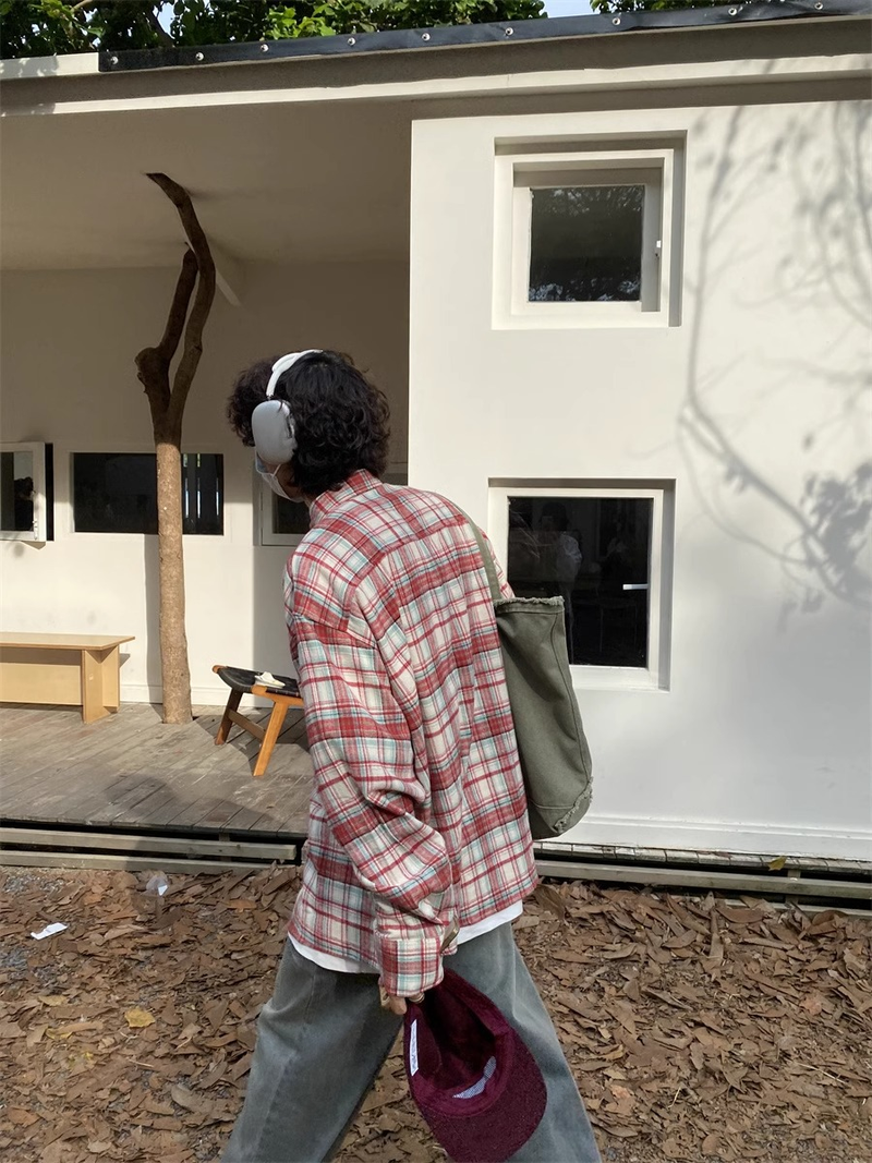 Herrenhemd im amerikanischen Karomuster für Frühling und Herbst, lockeres, lässiges Langarmhemd im Lazy-Stil, vielseitiges Manteloberteil_voghion.com