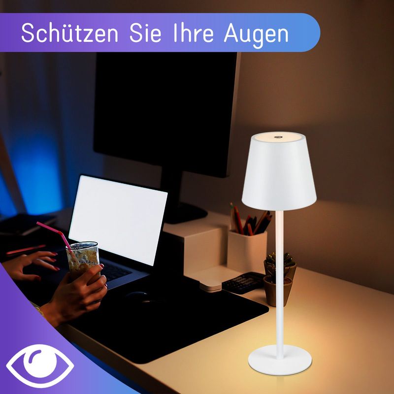 Glitzerlife Nachttischlampe Akku Tischlampe Led - Weiß Kabellos 2er Set 6 FarbenRGB Touch Dimmbar Tischleuchte Aufladbar Akkulampe Batterie USB Akkuleuchte_voghion.com
