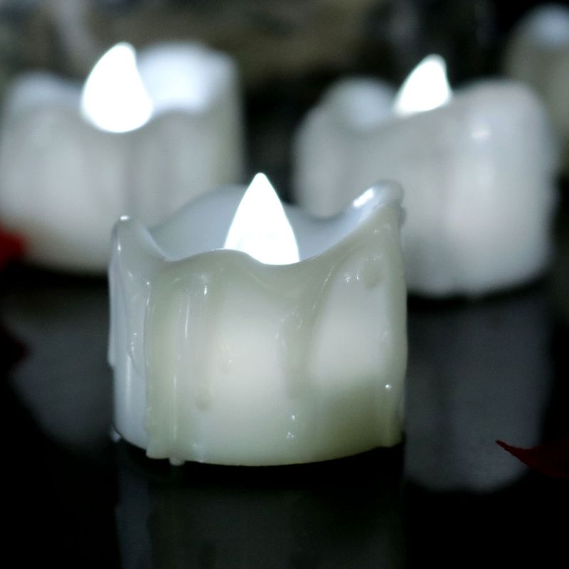 Bougies LED télécommandées – Effet scintillant et goutte d'eau pour anniversaires, mariages, Halloween et Noël (blanc chaud/froid/jaune, lot de 6)_voghion.com