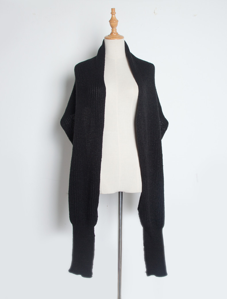 Women's Scarves version solid color acrylic wool knitted scarf with sleeves_voghion.com