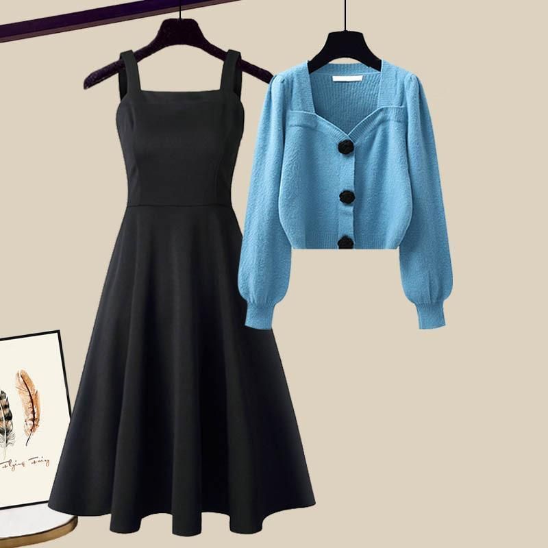 Elegante completo composto da cardigan e abito in maglia, 2 pezzi - Elegante completo autunnale con maniche a principessa (disponibile nelle taglie dalla M alla 4XL, diverse opzioni di colore)_voghion.com