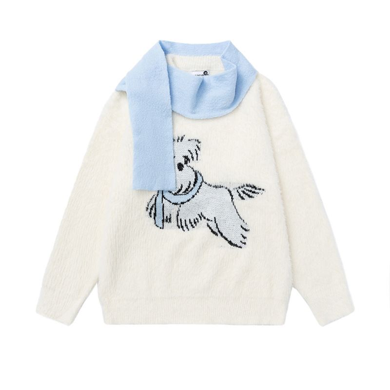 American Lazy Style Round Neck For Men And Women, Autumn Cute Dog Loose Pullover Couple Knitted Sweater_voghion.com