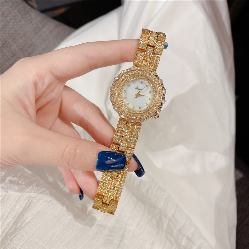 Nuovo orologio al quarzo in madreperla con diamanti pieni di moda da donna di lusso_voghion.com