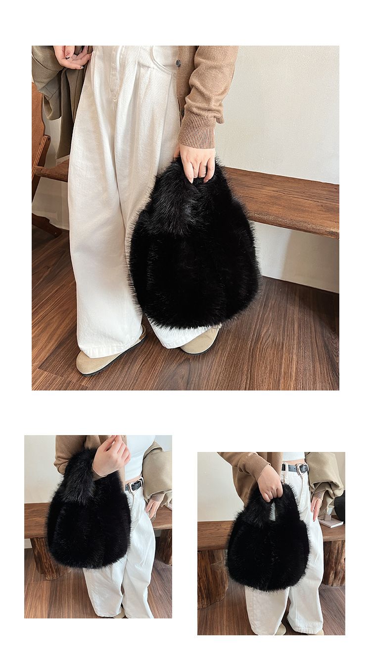 Plush for women, large capacity 2024 new autumn and winter single shoulder handbag, popular plush commuting bag_voghion.com