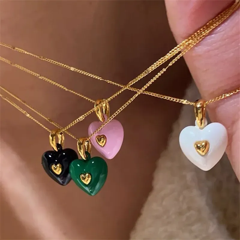Collana con ciondolo coreano alla moda per donna, catene per clavicola a forma di cuore in smalto smaltato, collari per collo 2024, nuovi gioielli alla moda primaverili_voghion.com
