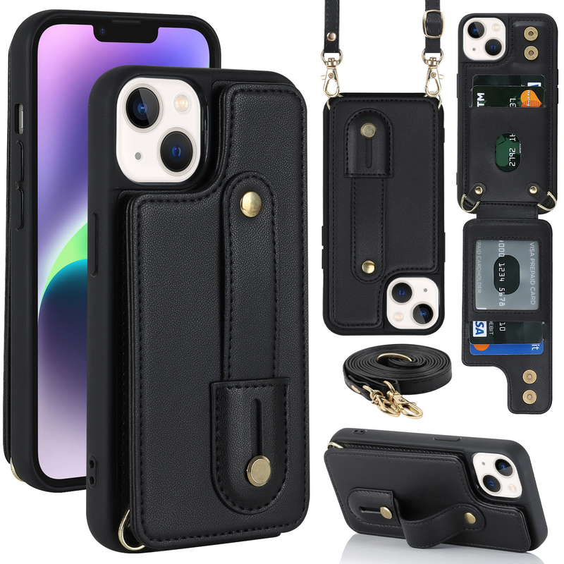 Étui bandoulière multifonctionnel en cuir TechGlobe pour iPhone 15, compatible avec iPhone 16, iPhone 14, 13 et Samsung._voghion.com
