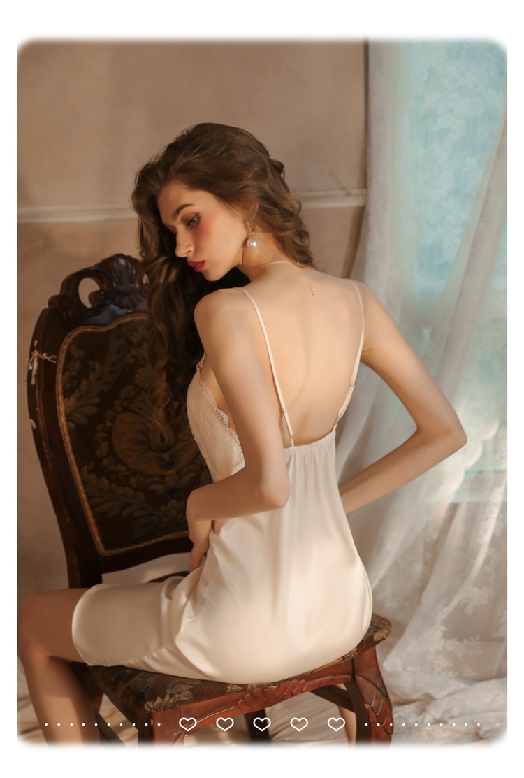 2023 Neues zweiteiliges Pyjama-Set mit Brustkissen, dünner Spitze aus Eis- und Schneeseide, sexy Satin, sexy Heimpelz_voghion.com