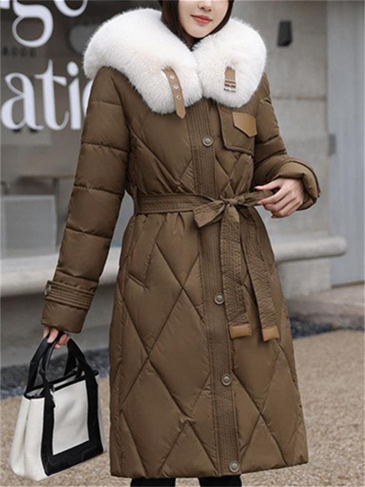 Botvotee-Parkas largas elegantes para mujer, chaquetas con cordones de manga larga a la moda coreana, informales, Otoño e Invierno 2023_voghion.com