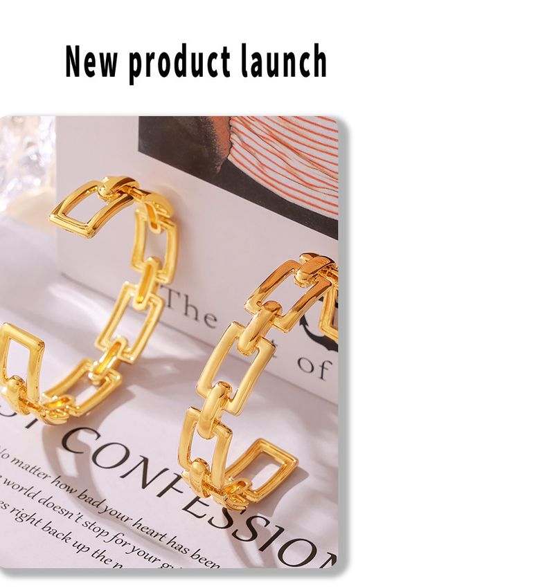 Geometrisches offenes Armband aus hohler Kette, verkupfert mit echtem Gold, Mode-Persönlichkeits-Trendschmuck_voghion.com
