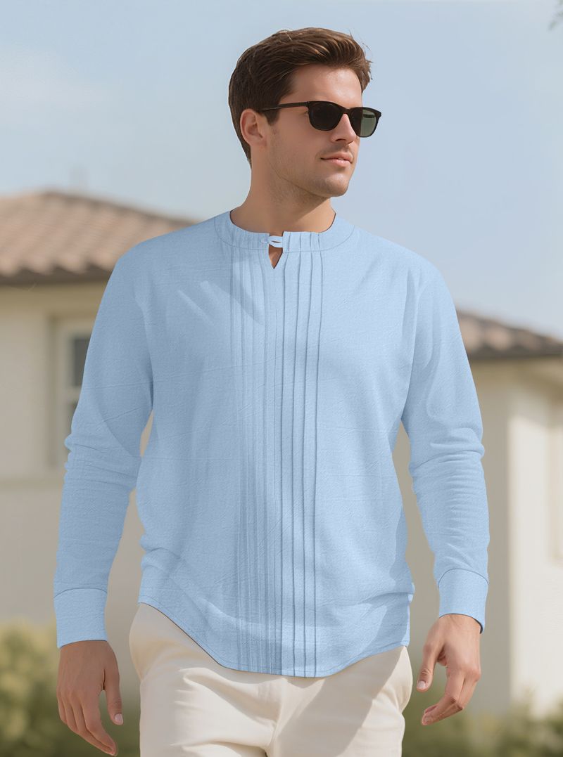 Maglia Henley da uomo in misto lino – Maglia a maniche lunghe traspirante e leggera (S-XXXL) – Stile minimalista, casual e retrò_voghion.com