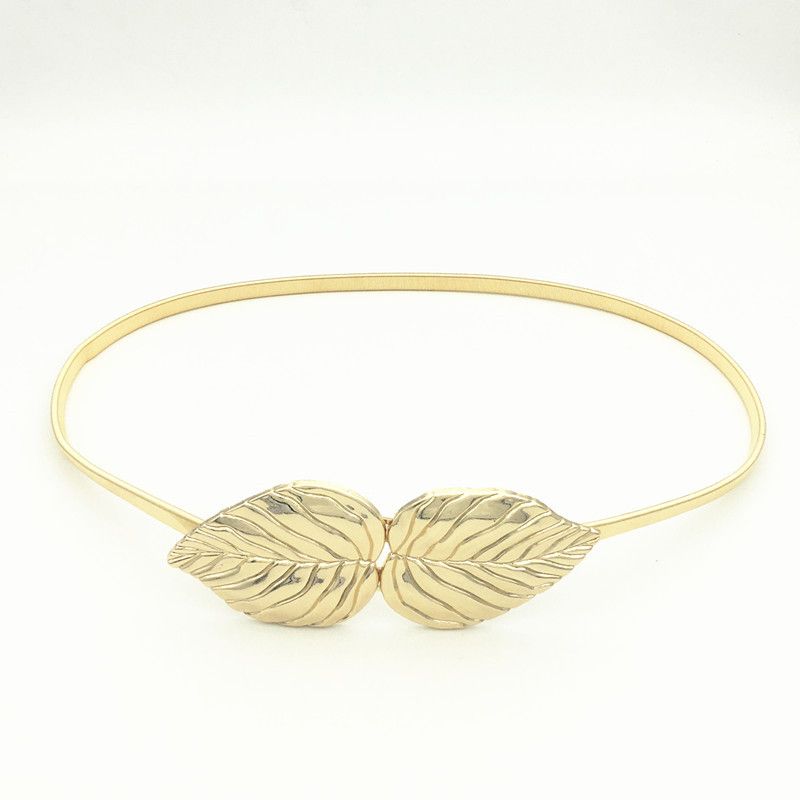 New Women's Decorative Metal Waist Chain Buckle Leaf Elastic Spring Belt Skirt Versatile Fashion Accessory_voghion.com