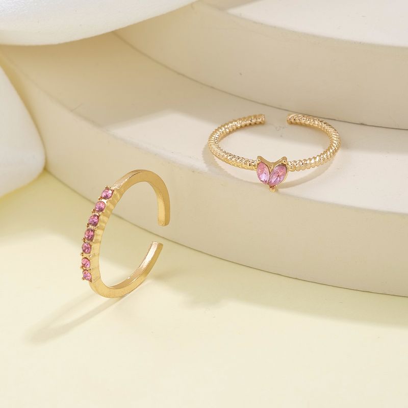 Anello per nocche con strass intarsiati a forma di cuore, stile Ins, aperto, di lusso, leggero e venduto a caldo, set da due pezzi_voghion.com