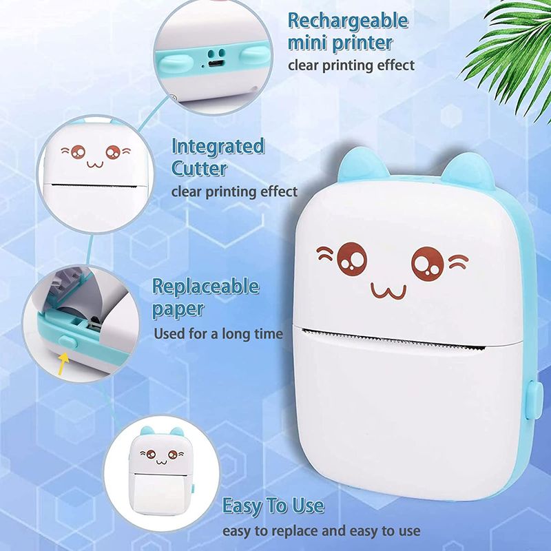 Mini foto pisač, termalni pisač naljepnica s USB punjenjem, prijenosni Bluetooth bežični foto pisač s 1 rolom termalnog papira za Android i iOS_voghion.com