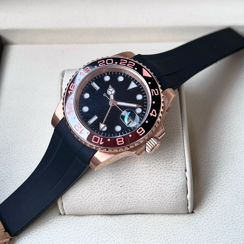 Laojia Automatic Mechanical GMT Date Window Ceramic Bezel Glass Tape Case Luminous Hands Watch Wholesale_voghion.com
