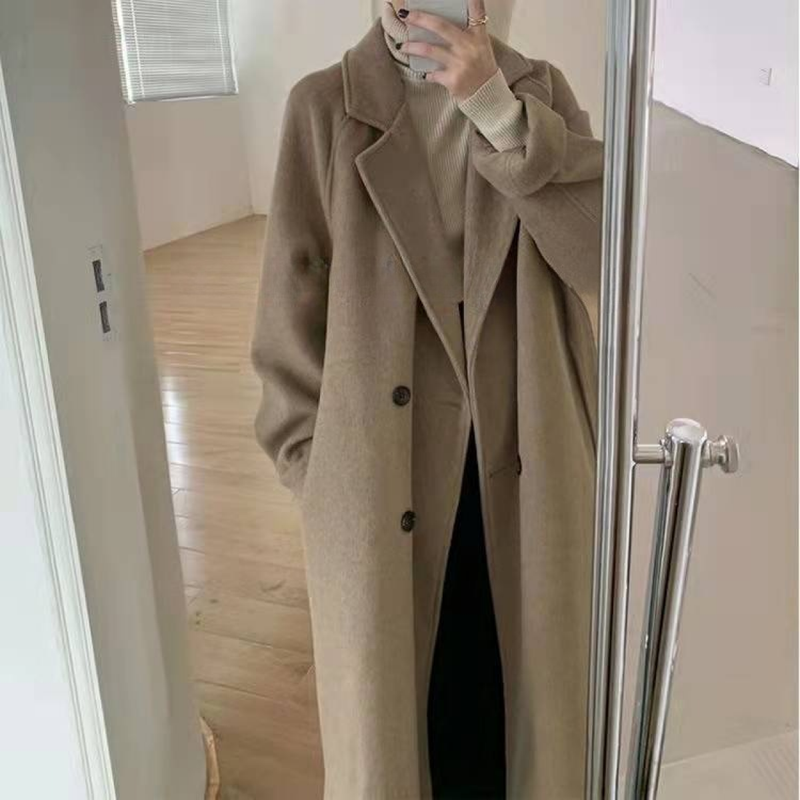 Xi Wu Women's Elegant Woolen Coat, Stylish And Warm Outerwear, Thickened Mid-length Jacket For Autumn And Winter, Hepburn Style_voghion.com