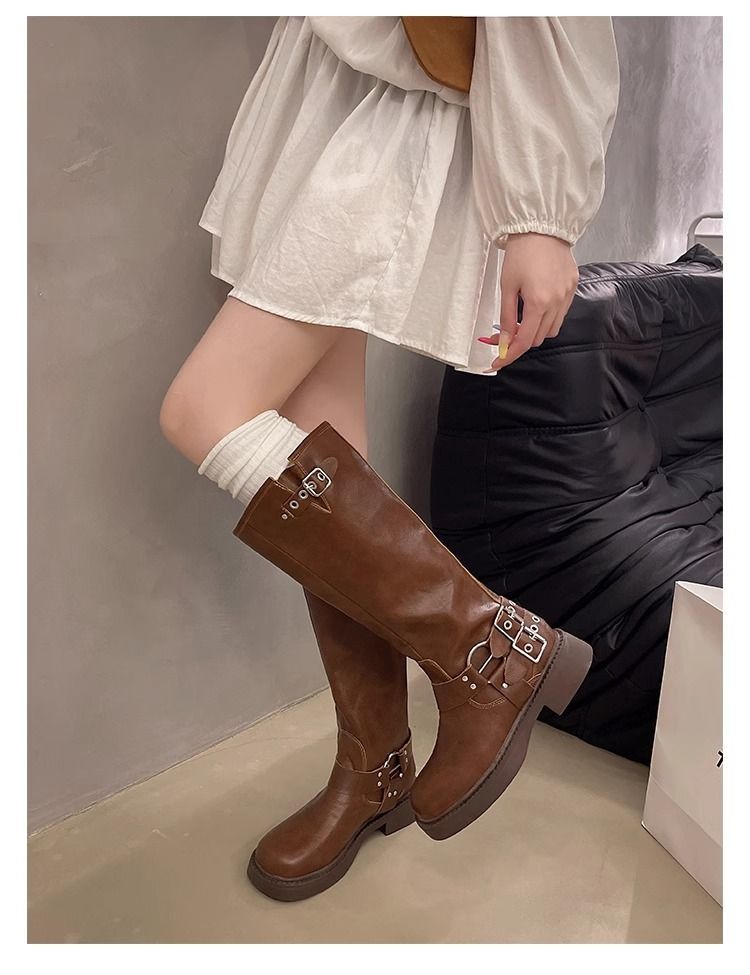 Braune Kniehohe Stiefel für Frauen 2025 Herbst und Winter Neue echte Leder Western Cowboystiefel Lange Stiefel Hohe Ritterstiefel_voghion.com