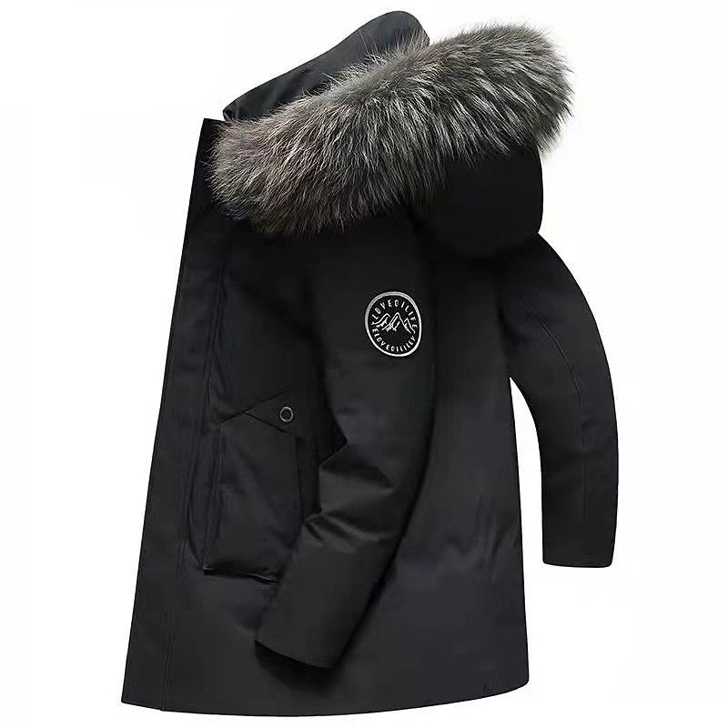 2025 Winter New White Duck Down Men's Down Jacket Medium And Long Thickened Warm Fashion Large Fur Collar Casual Jacket_voghion.com