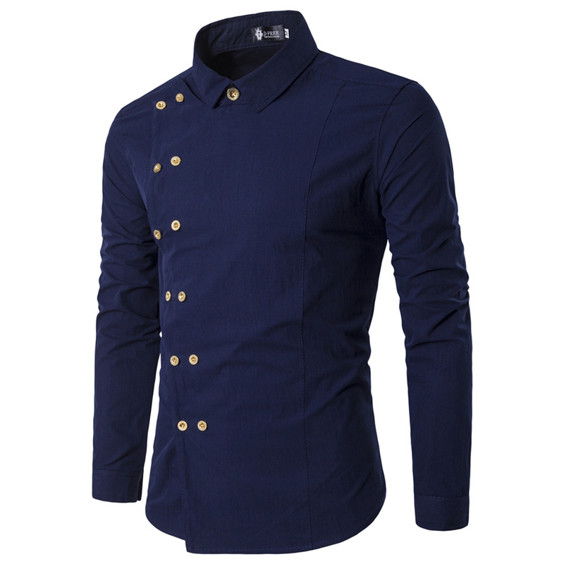 camicia slim a maniche lunghe doppiopetto da uomo Camicia casual da uomo in stile britannico_voghion.com