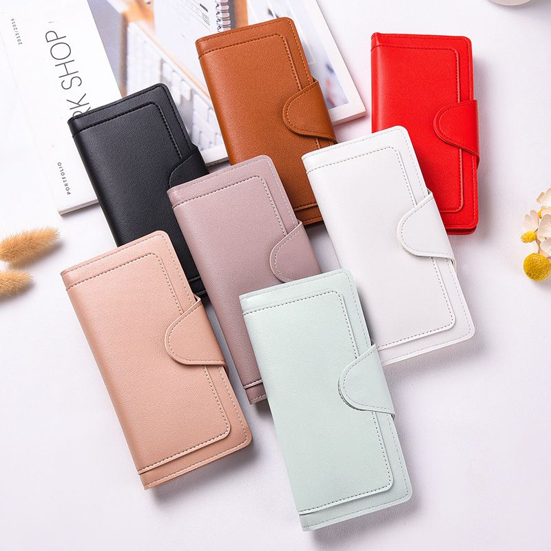 Portefeuille fin ENMEX pour femme avec plusieurs emplacements pour cartes et poche à monnaie – Organiseur de sac léger en PU pour vos essentiels du quotidien (noir, beige, rouge, bleu, violet)_voghion.com