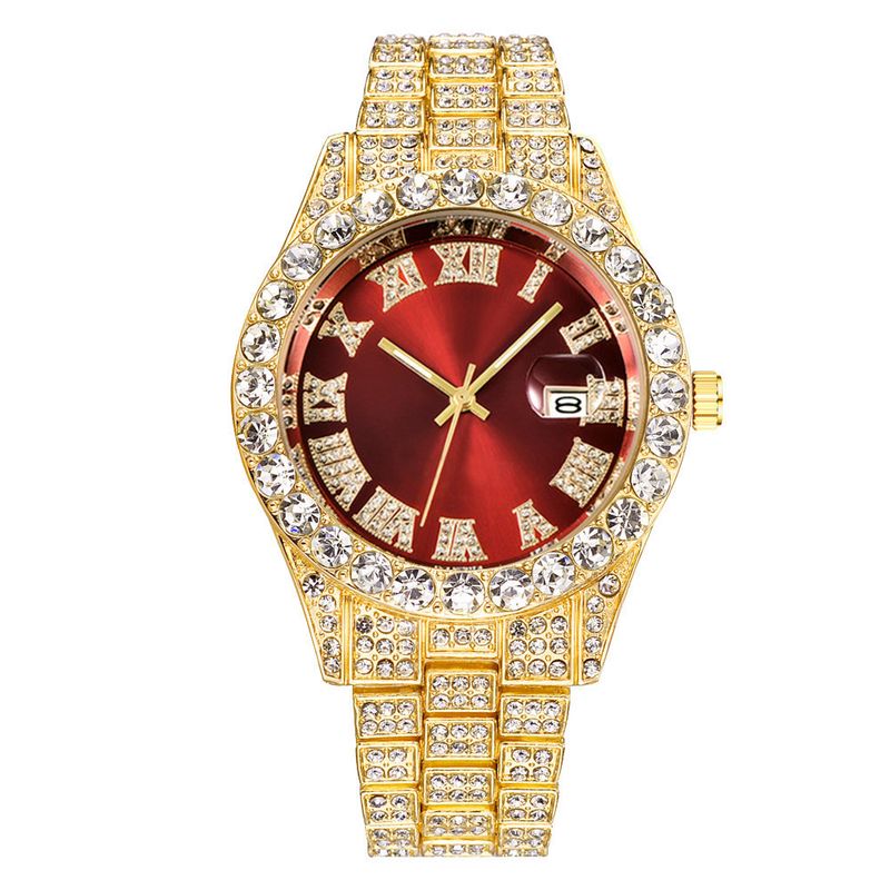Heren stalen band quartz horloge hiphop business stalen band kalender heren volledig diamanten horloge_voghion.com