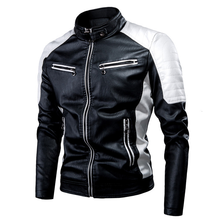 Men's Clothing leisure motorcycle patchwork leather jacket men's fashion stand up collar retro warm leather jacket_voghion.com