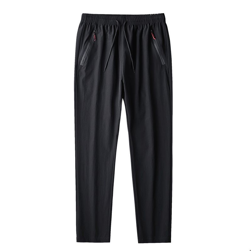 Pantalones deportivos casuales transpirables de seda de hielo de verano de secado rápido para hombres, pantalones de pierna plana con cordón recortado, versátiles de gran tamaño_voghion.com