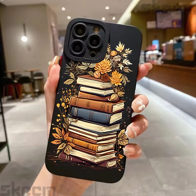 Carcasă de telefon vintage cu design de bibliotecă violet, pictată, pentru iPhone 16, 15, 14, 13, 12, 11 Pro Max, Mini XS X XR 7, 8, 16 Plus, din silicon moale_voghion.com