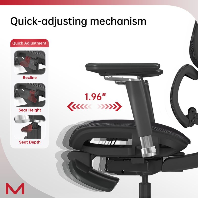 D2 Pro High Back Ergonomic Home Office Chair With DTS Self-Adaptive Lumbar Support, Multi-Adjustable Armrest, Wire Controlled Design, Footrest, 4D Headrest Mesh Office Computer Chair (Black)_voghion.com