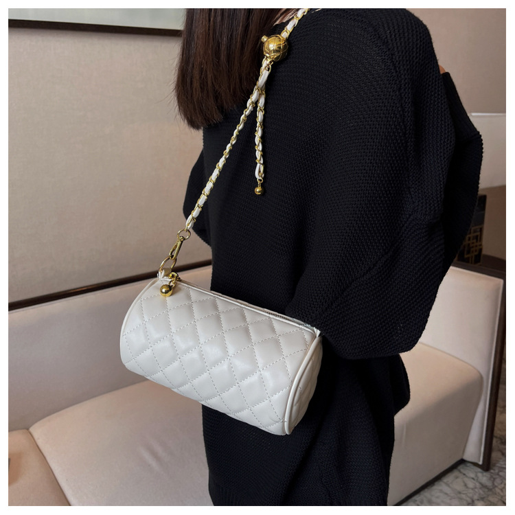 Lingge cilindrica per le donne 2024 nuovo stile alla moda ed elegante, borsa a tracolla diagonale con catena versatile, monospalla_voghion.com