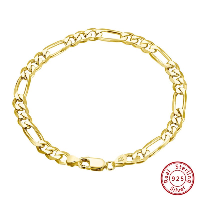 Bracciale Figaro in argento puro da 5 mm con catena madre-bambino intagliata, stile hip-hop unisex_voghion.com