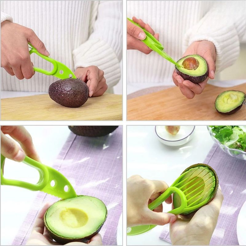 JJYY 3-in-1 Avocadoschneider, Shea-Entkerner, Butter, Obstschäler, Fruchtfleischtrenner, Plastikmesser, Küchen- und Gemüsewerkzeuge_voghion.com