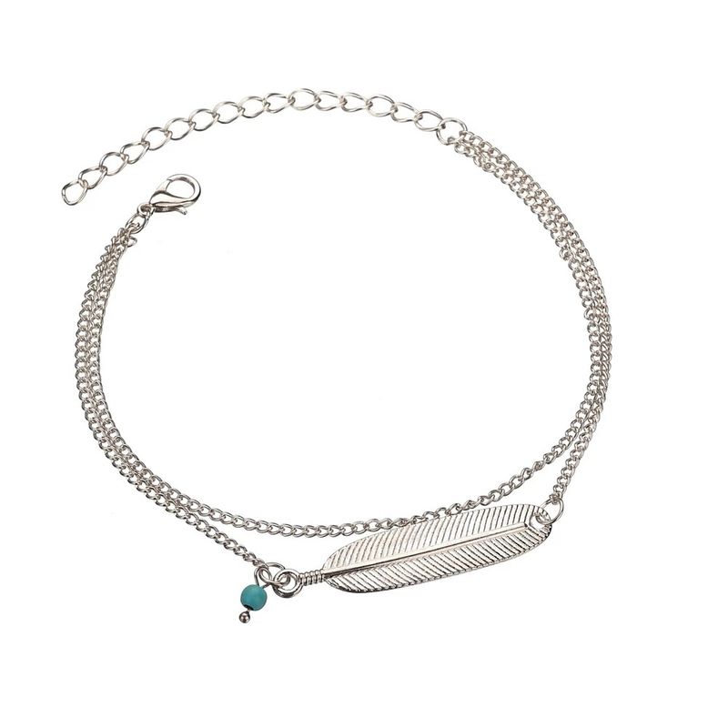 Alloy Feather Pendant For Women Double Layer Anklet_voghion.com