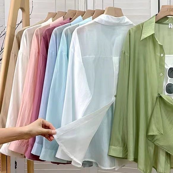 Giacca estiva sottile in chiffon di seta ghiacciata, nuova, semplice, semi-trasparente, traspirante, a maniche lunghe, per donna_voghion.com