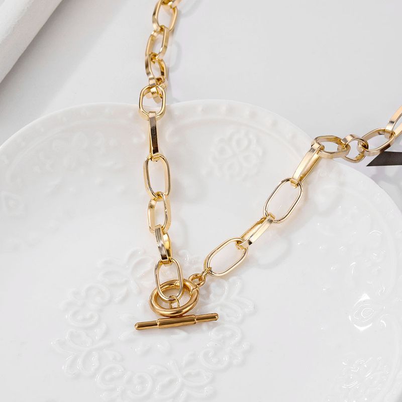 Hip hop style alloy OT buckle necklace female simple clavicle chain necklace_voghion.com
