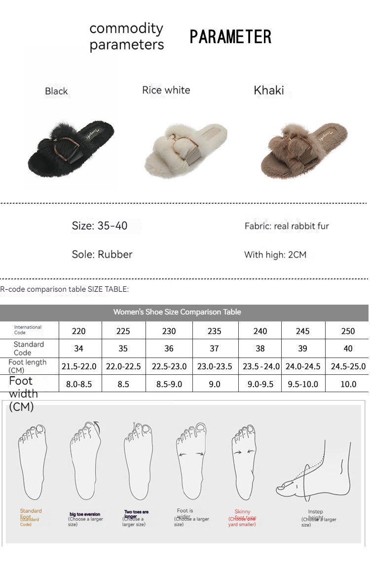 True Rabbit Hair For Female Outwear 2024 Spring And Autumn New Internet Celebrity Fairy Home Flat Bottom Cotton Slippers_voghion.com