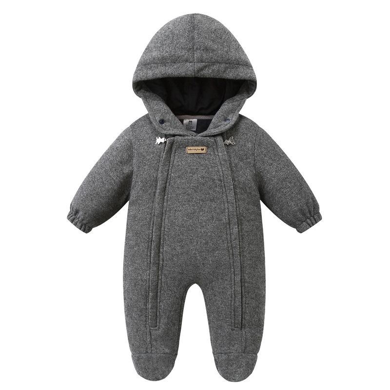 Mono para bebé Mother & Kids Premium con forro polar y capucha - Pelele para recién nacido de invierno y otoño (rayas/gris/negro) para niños de 0 a 12 meses_voghion.com