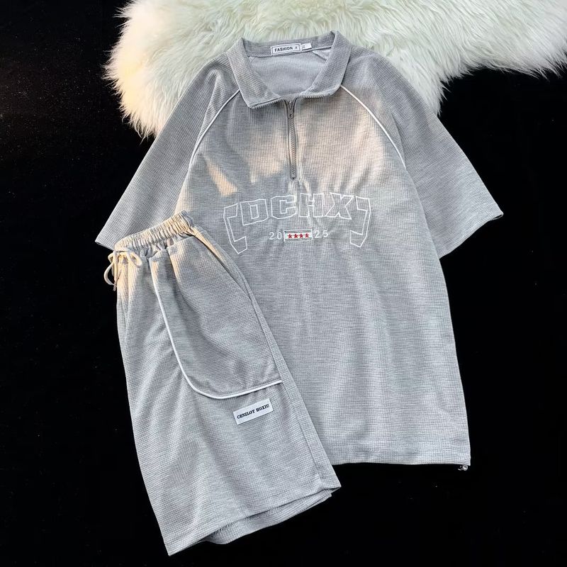Erkek Giyim yeni küçük moda trendi net kırmızı tuz kızarmış sokak kazak iki parçalı takım_voghion.com