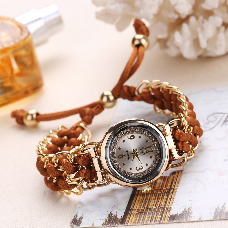 Heißer verkauf kleine zifferblatt mit diamant intarsien gewebt uhr, modische versenkbare seil quarz frauen uhr_voghion.com