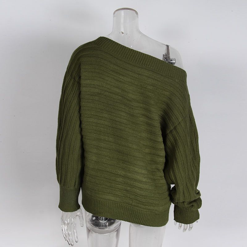 Eleganter Strickpullover mit Fledermausärmeln und U-Boot-Ausschnitt für Damen – weicher Acrylstoff, entspannte Passform, vielseitiger Pullover in Volltonfarbe für Herbst und Winter_voghion.com