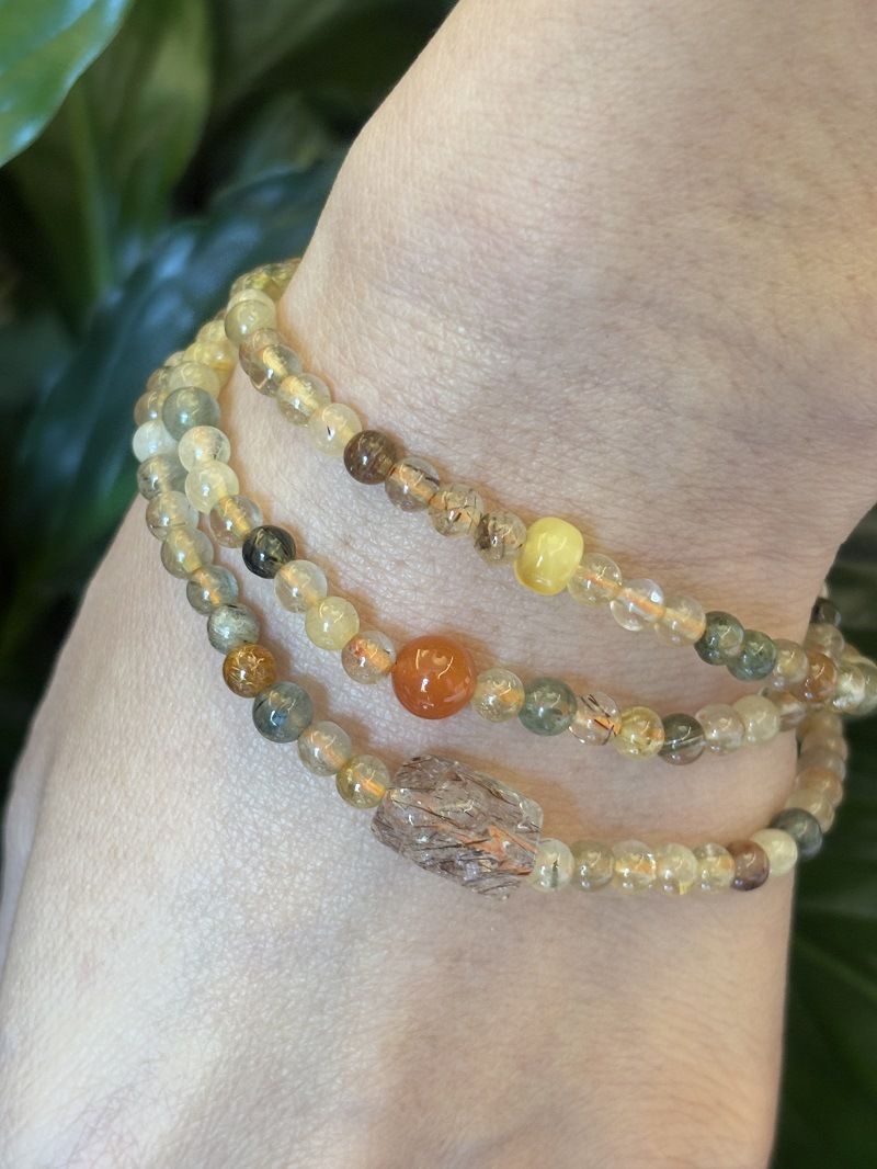 Braccialetto a tre fili per capelli colorati naturali da donna, alla moda, piccolo, in cera di miele fresca, semplice, con cristalli, multi-cerchio, cordino da mano_voghion.com