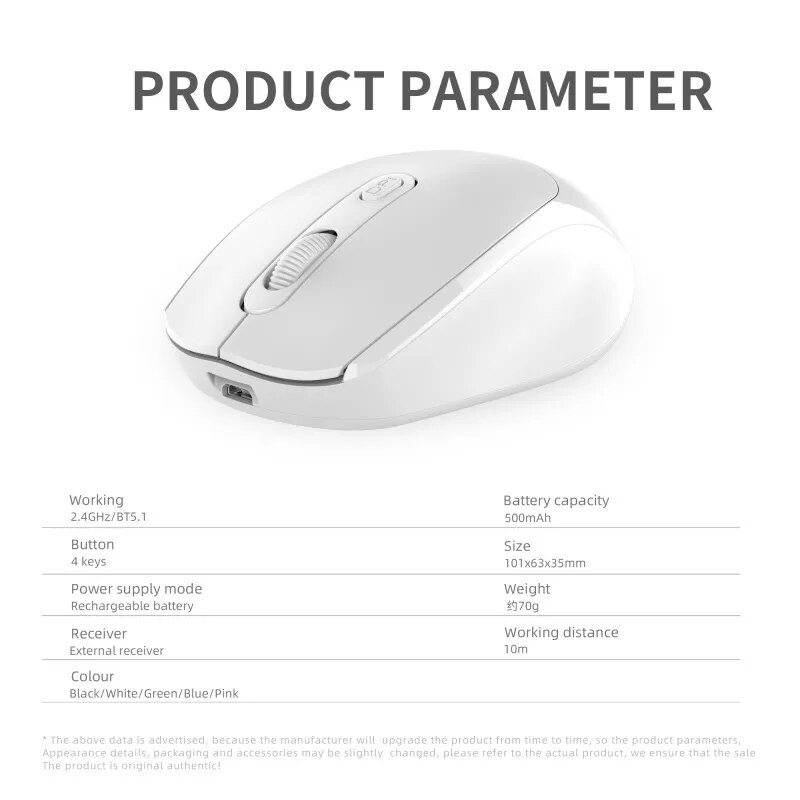 Microfono ottico Wirlss 2.4G ricaricabile compatibile con Blutooth con mouse USB RGB 1600 DPI per PC portatile Computr_voghion.com